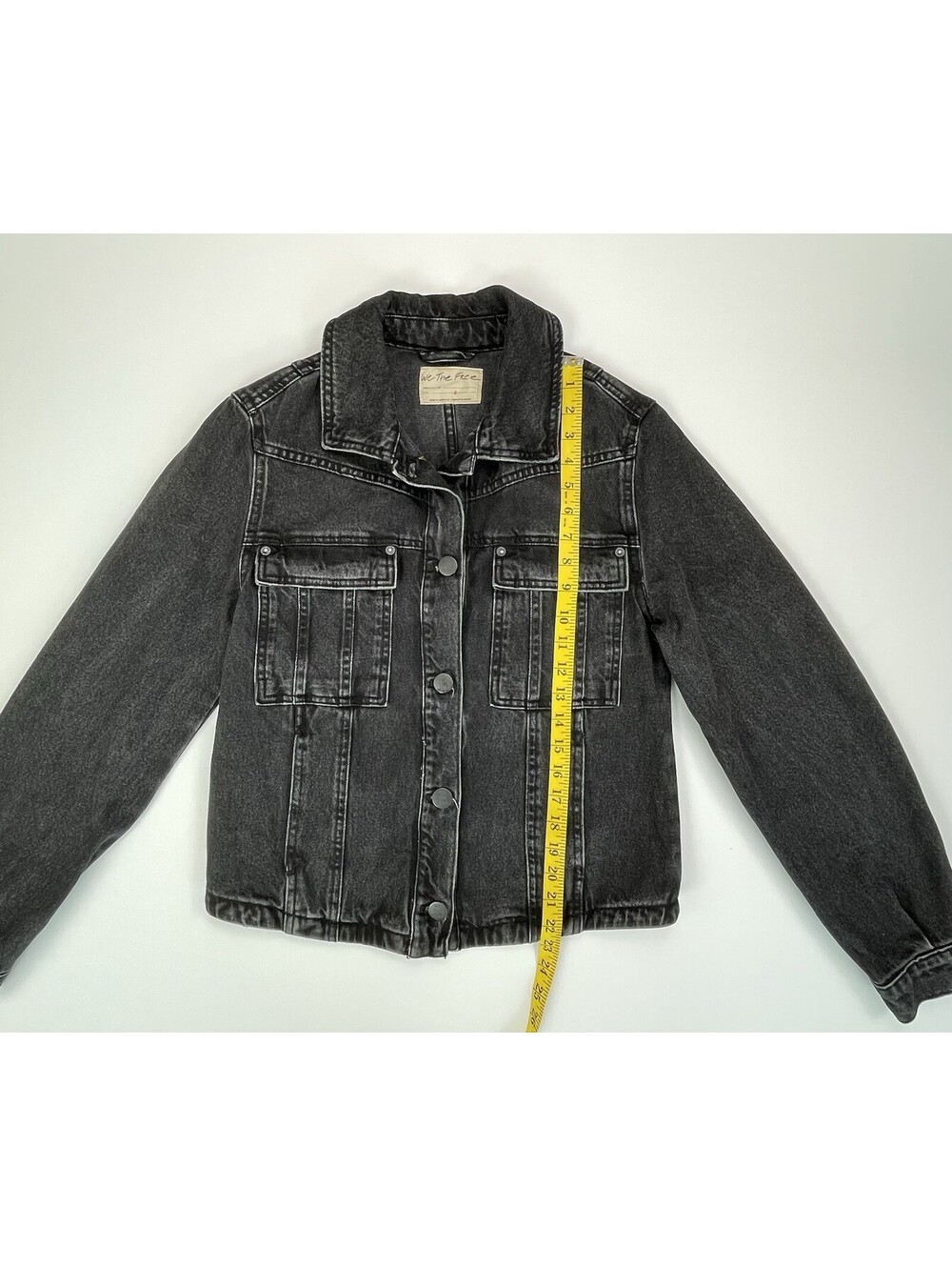 Free People We The Free Jade Denim Jacket Washed Black Cotton Trucker S - Picture 8 of 9